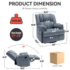 Manual Recliner Chair with Rocker and Swivel in Fabric for Living Room, Blue