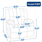 Manual Recliner Chair with Rocker and Swivel in Fabric for Living Room, Blue