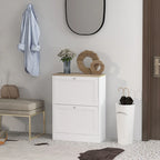 Slim Shoe Cabinet for Entryway, Hidden Shoe Storage Cabinet with 2 Flip Drawers and Adjustable Shelves for 12 Pairs of Shoes