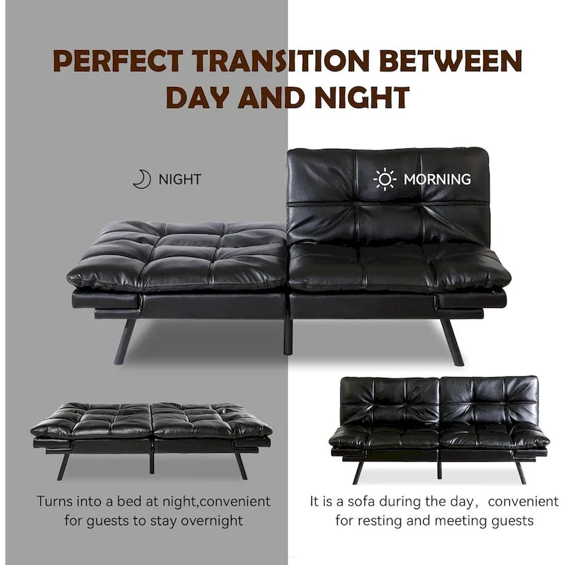 Faux Leather Sofa Memory Foam Loveseat Convertible Couch Bed