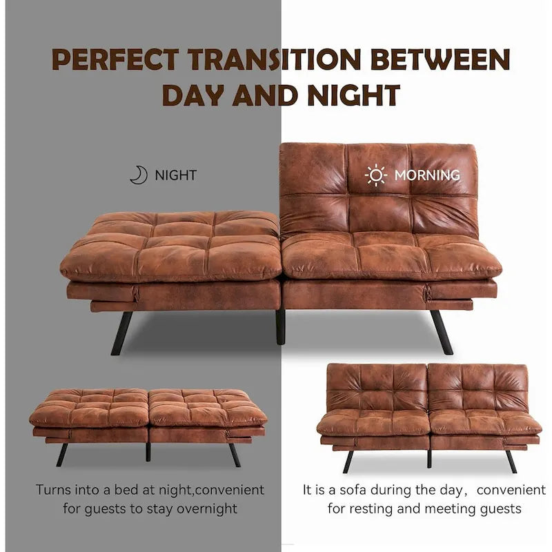 Faux Leather Sofa Memory Foam Loveseat Convertible Couch Bed