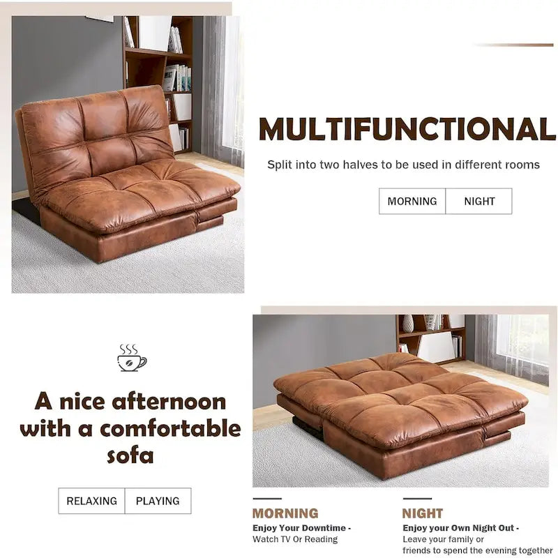 Faux Leather Sofa Memory Foam Loveseat Convertible Couch Bed