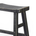 Counter Height Bench, 33 Inch Rustic Black Mahogany Wood Frame