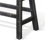 Counter Height Bench, 33 Inch Rustic Black Mahogany Wood Frame