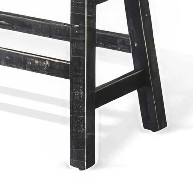 Counter Height Bench, 33 Inch Rustic Black Mahogany Wood Frame