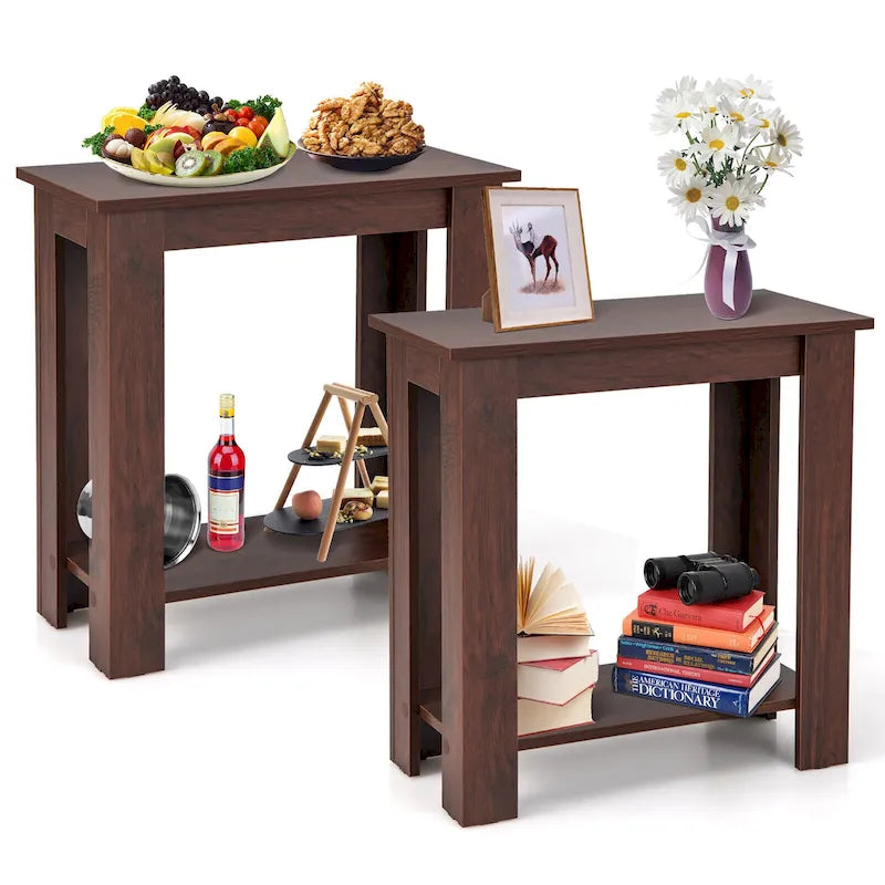 2 PCS 2-Tier End Table Modern Sofa Bedside Compact Nightstand w/