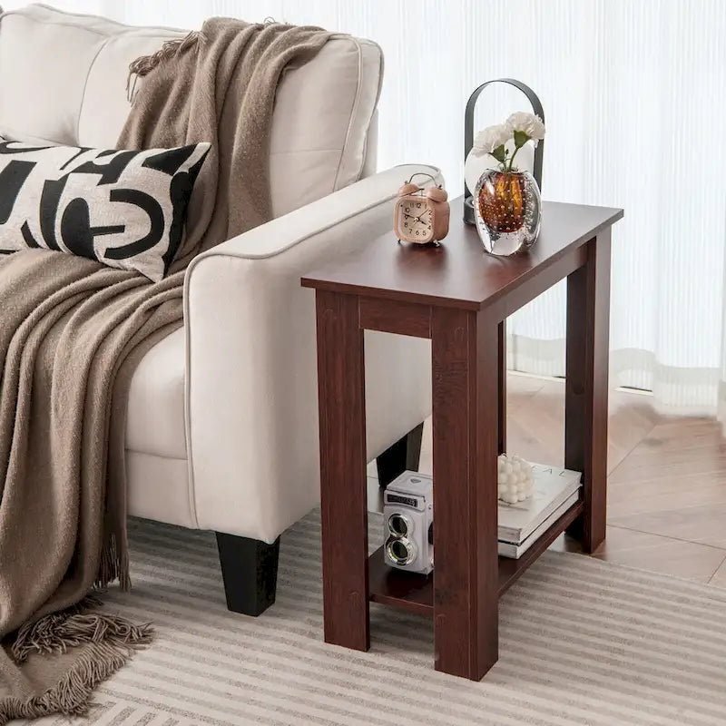 2 PCS 2-Tier End Table Modern Sofa Bedside Compact Nightstand w/