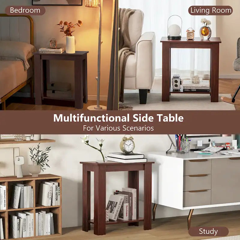 2 PCS 2-Tier End Table Modern Sofa Bedside Compact Nightstand w/