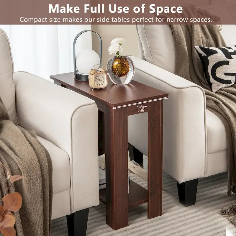 2 PCS 2-Tier End Table Modern Sofa Bedside Compact Nightstand w/
