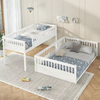 Twin XL over Queen Bunk Bed with Ladder and Guardrails, White