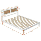 Modern Style Wooden Platform Bed with Natural Rattan Headboard for Bedroom