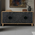 63 Accent TV Stand with Carved Doors & Wood Legs for Living Room