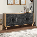 63 Accent TV Stand with Carved Doors & Wood Legs for Living Room