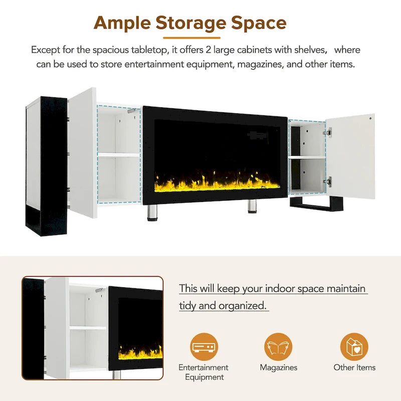 Modern 68.1 Fireplace TV Stand with 2 Large Cabinets for TVs up to 78