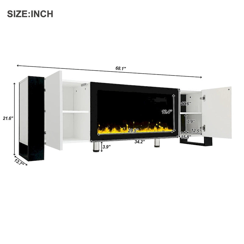 Modern 68.1 Fireplace TV Stand with 2 Large Cabinets for TVs up to 78