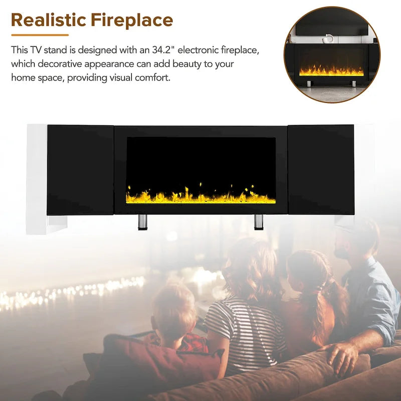 Modern 68.1 Fireplace TV Stand with 2 Large Cabinets for TVs up to 78