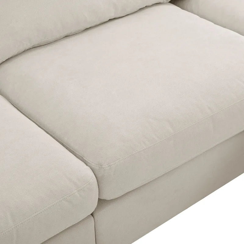 Beige 113 L-Shaped 4-Seat Sectional Sofa with Adjustable Footrest and Reversible Chaise
