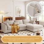 Beige 113 L-Shaped 4-Seat Sectional Sofa with Adjustable Footrest and Reversible Chaise