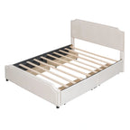 Velvet Queen Platform Bed with 4 Drawers & Nailhead Trim
