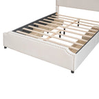 Velvet Queen Platform Bed with 4 Drawers & Nailhead Trim