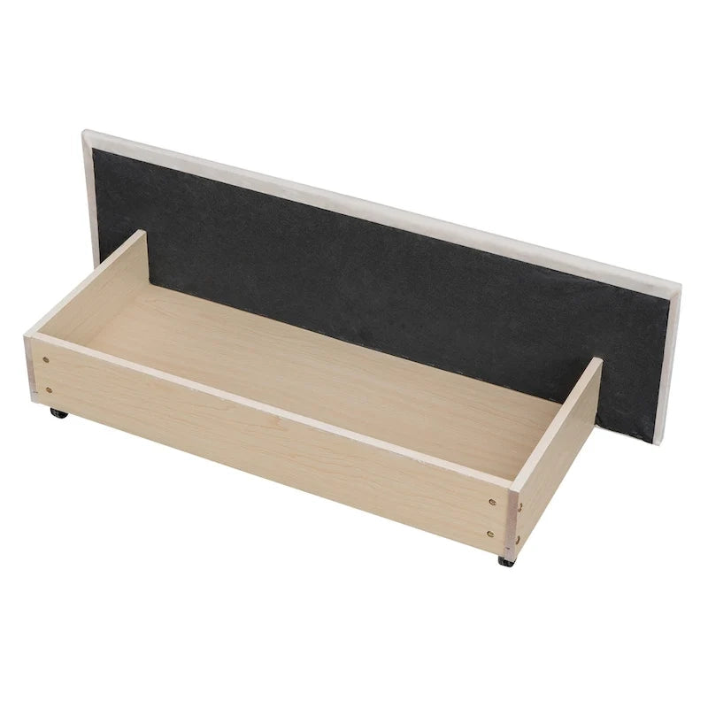 Velvet Queen Platform Bed with 4 Drawers & Nailhead Trim