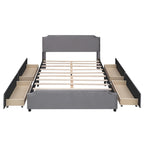 Velvet Queen Platform Bed with 4 Drawers & Nailhead Trim