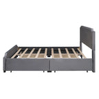 Velvet Queen Platform Bed with 4 Drawers & Nailhead Trim