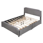 Velvet Queen Platform Bed with 4 Drawers & Nailhead Trim