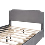 Velvet Queen Platform Bed with 4 Drawers & Nailhead Trim