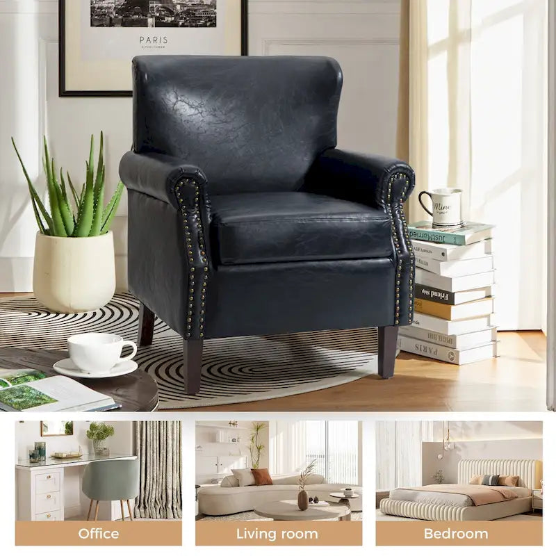 Vegan Transitional Armchair with Rolled Arms Set of 2