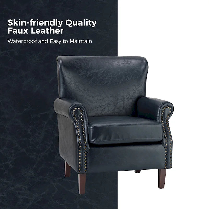 Vegan Transitional Armchair with Rolled Arms Set of 2