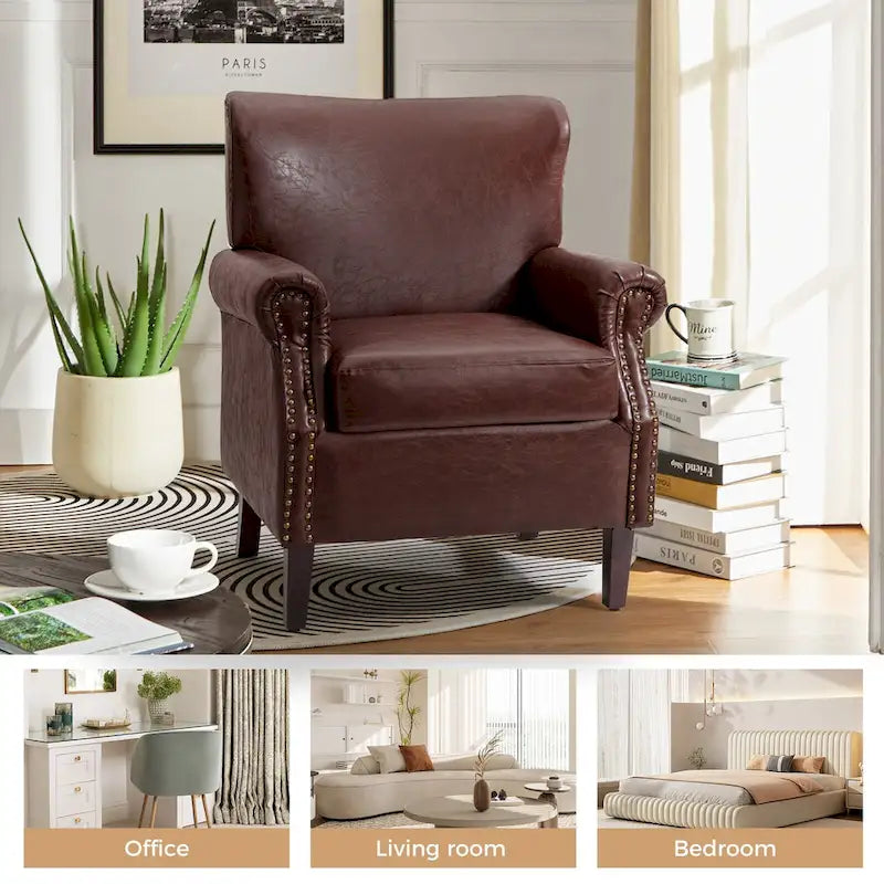 Vegan Transitional Armchair with Rolled Arms Set of 2