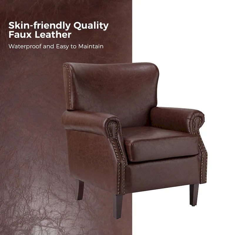 Vegan Transitional Armchair with Rolled Arms Set of 2