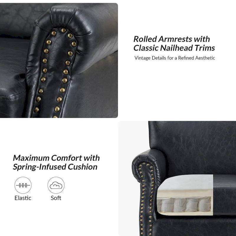 Vegan Transitional Armchair with Rolled Arms Set of 2