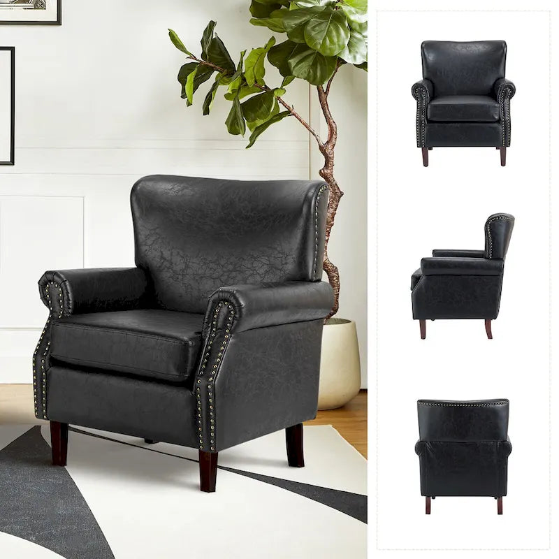 Vegan Transitional Armchair with Rolled Arms Set of 2