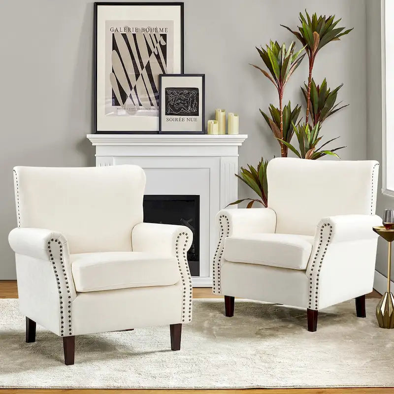 Vegan Transitional Armchair with Rolled Arms Set of 2