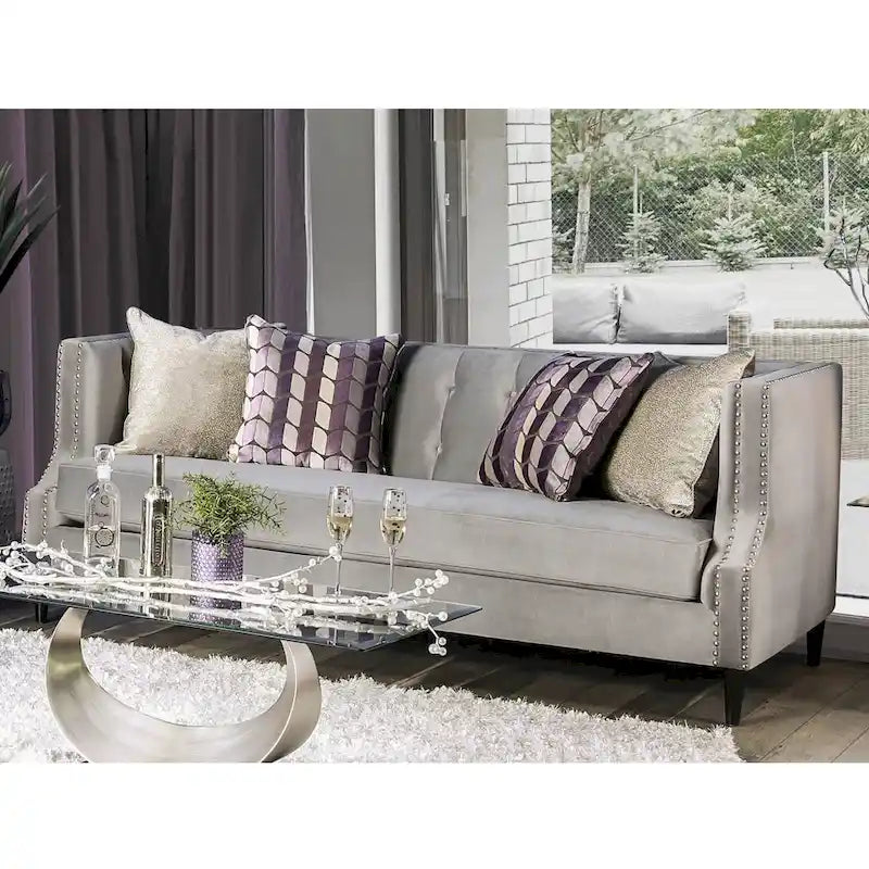 Transitional Fabric Upholstered Tufted Back Tuxedo Arms Sofa