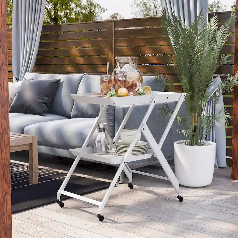 Contemporary Steel 2-Shelf Folding Server Cart with Wheeled Base