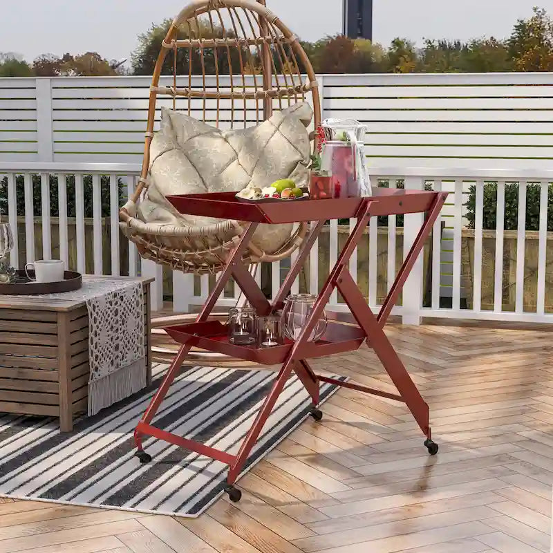 Contemporary Steel 2-Shelf Folding Server Cart with Wheeled Base