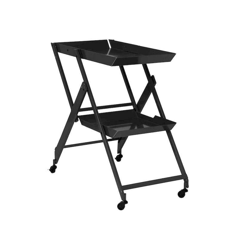 Contemporary Steel 2-Shelf Folding Server Cart with Wheeled Base