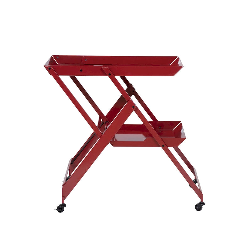 Contemporary Steel 2-Shelf Folding Server Cart with Wheeled Base