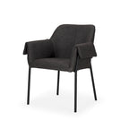 Dining Chair w/ Cream Boucle Fabric & Matte Black Metal Legs