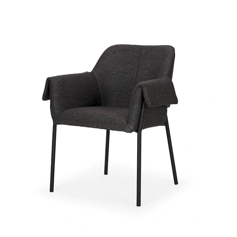 Dining Chair w/ Cream Boucle Fabric & Matte Black Metal Legs