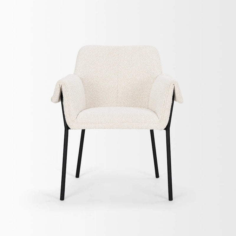 Dining Chair w/ Cream Boucle Fabric & Matte Black Metal Legs