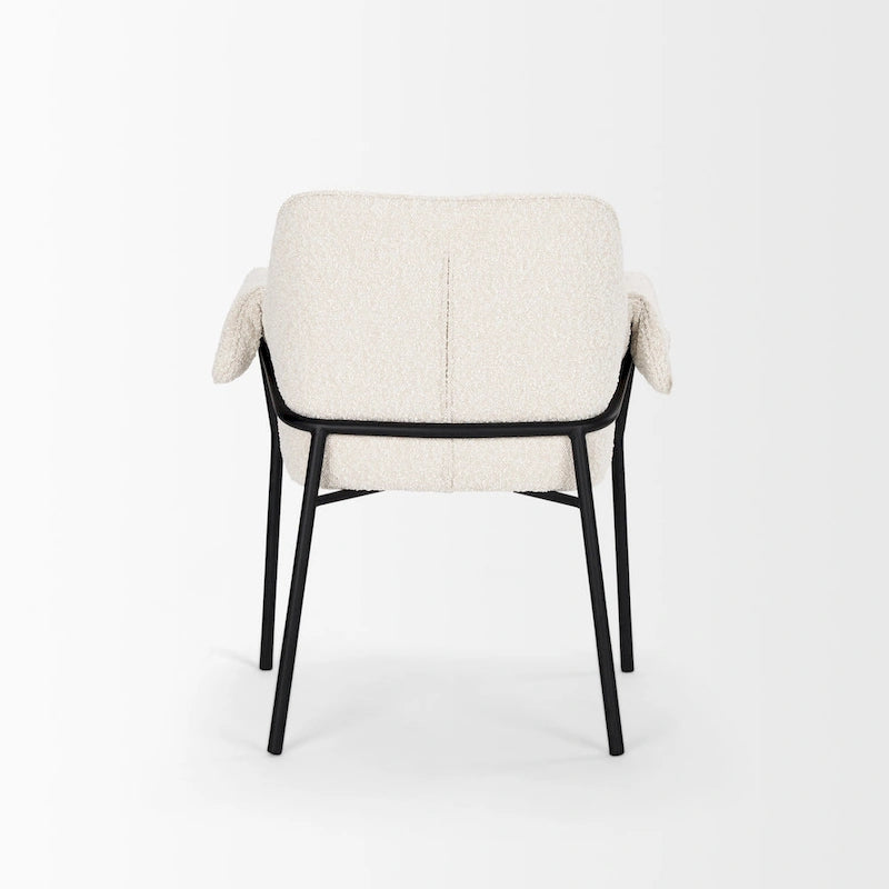 Dining Chair w/ Cream Boucle Fabric & Matte Black Metal Legs