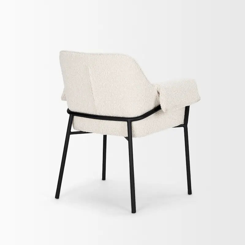 Dining Chair w/ Cream Boucle Fabric & Matte Black Metal Legs