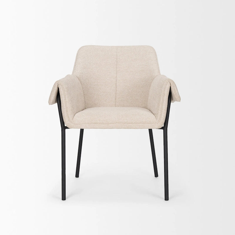 Dining Chair w/ Cream Boucle Fabric & Matte Black Metal Legs