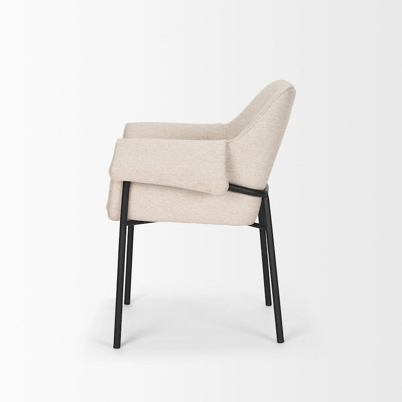 Dining Chair w/ Cream Boucle Fabric & Matte Black Metal Legs