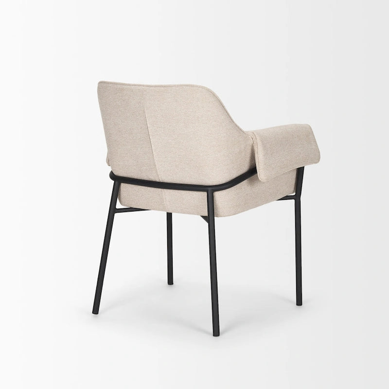 Dining Chair w/ Cream Boucle Fabric & Matte Black Metal Legs