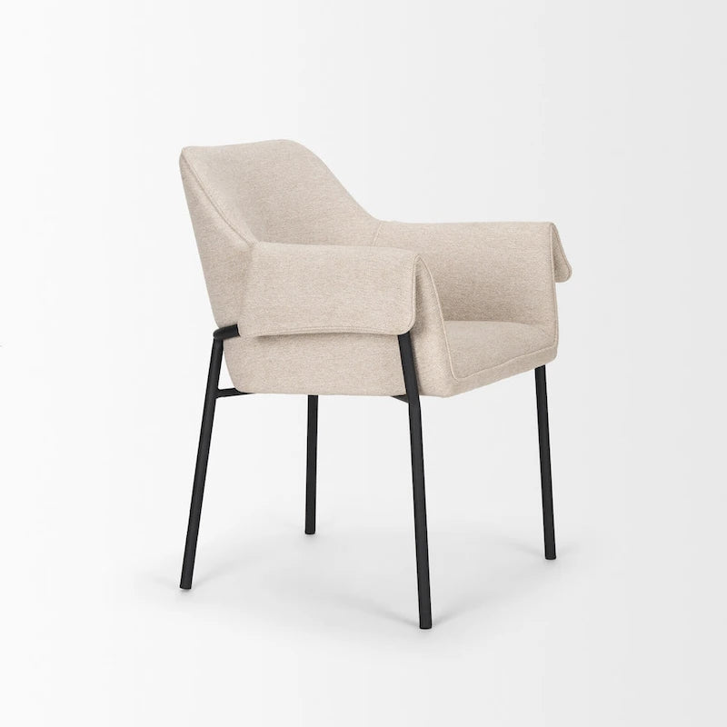 Dining Chair w/ Cream Boucle Fabric & Matte Black Metal Legs